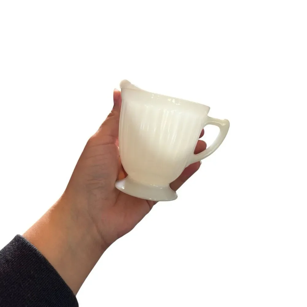 Macbeth Evans Glass PETALWARE White Monax Footed Sugar‎ Bowl Dish & Creamer Set